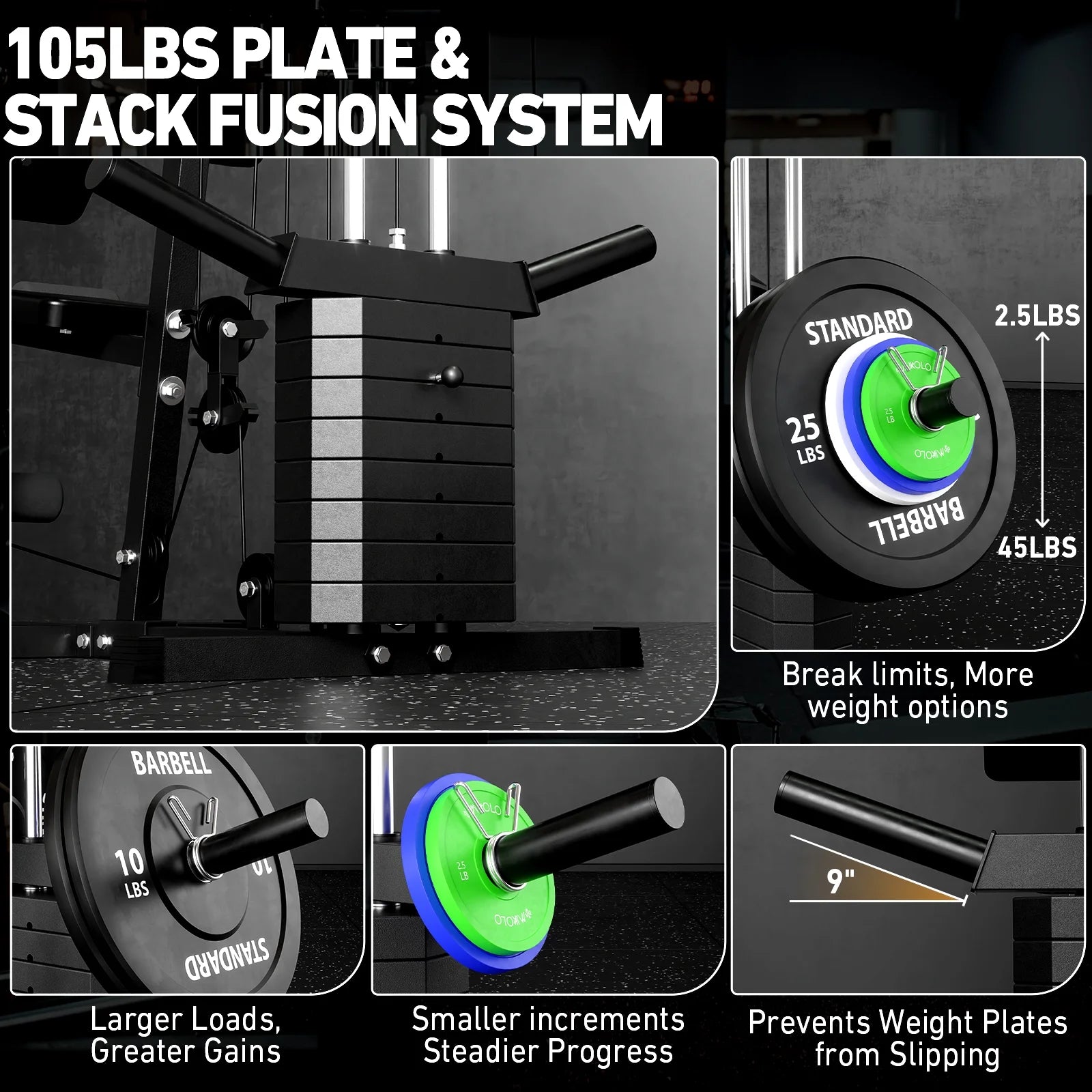 Multifunctional Home Gym System, Home Gym Station with 105LBS Weight Stack, All in One Workout Machine for Full Body Strength Training