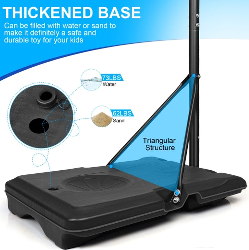 Portable Basketball Goal System with Stable Base and Wheels, Use for Indoor Outdoor Teenagers Youth Height Adjustable 5.6 to 7Ft Basketball Hoop 28 Inch Backboard